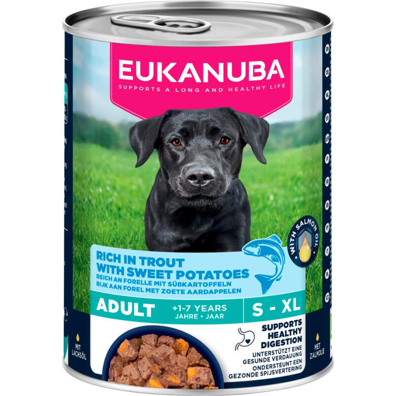 EUKANUBA wet food for adult dogs, rich in trout with sweet potatoes 400g
