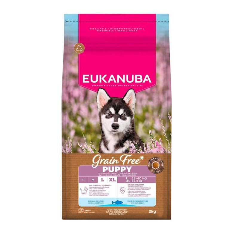Eukanuba Puppy & Junior Large Grain Free Ocean fish 3 kg - bezgraudu sausā barība lielo šķirņu kucēniem ar okeāna zivīm