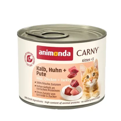 Animonda Carny Kitten Veal, Chicken and Turkey 200 g - konservi kaķēniem (teļš, vista un tītars)