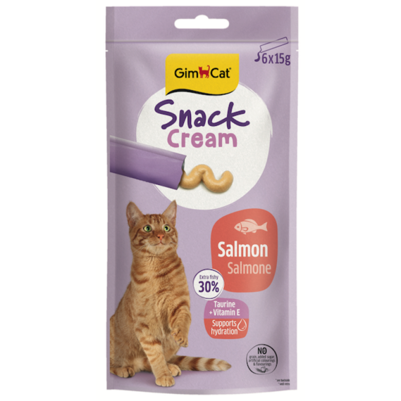 GimCat SNACK CREAM SALMON 6x15g - krēmveida kārums ar lasi