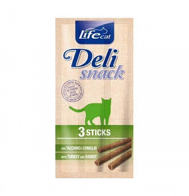 Life Cat Deli Snack Sticks with Rabbit&Turkey 3 gb x 5 g (trusis, tītars) - gardums kaķiem 