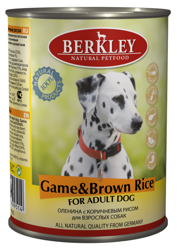 Berkley Dog Game&Brown Rice 400g - konservi suņiem ar medījumu un rīsiem