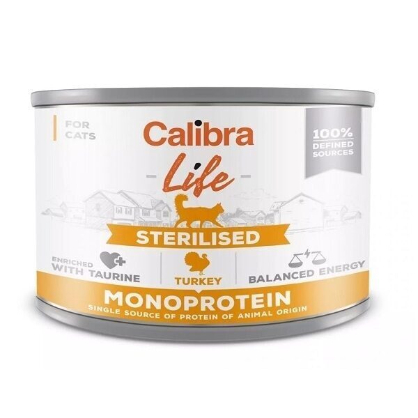 Calibra Cat Life Monoprotein Sterilized Turkey 200g - konservi ar tītara gaļu sterilizētiem/kastrētiem kaķiem