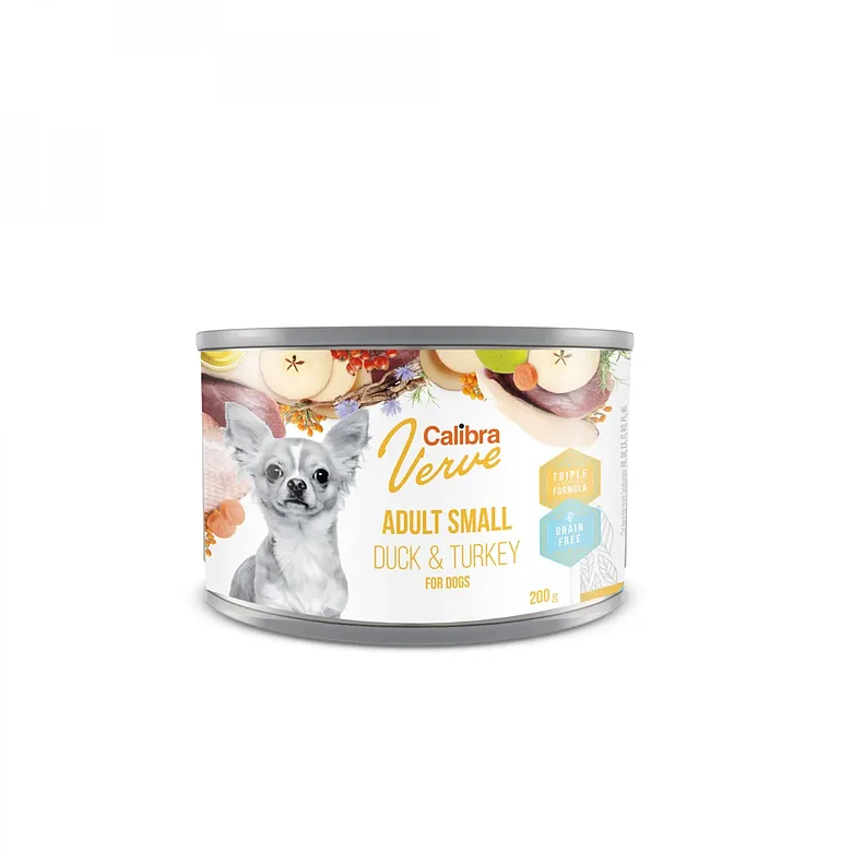 Calibra Dog Verve GF Adult Small Duck&Turkey 200g - konservēta barība ar pīli un tītaru pieaugušiem mazo šķirņu suņiem