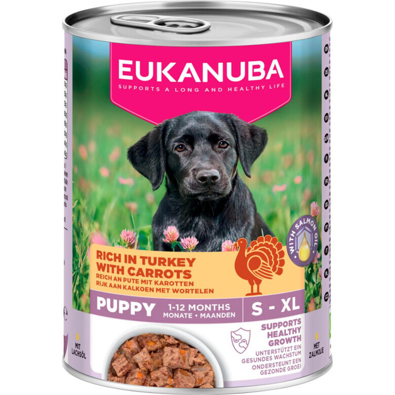 EUKANUBA wet food for puppies, rich in turkey with carrots 400g - konservi kucēniem