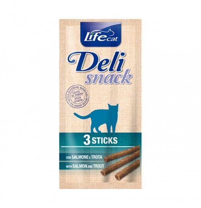 Life Cat Deli Snack Sticks with Salmon & Trout 3 gb x 5 g (Lasis, Forele) - gardums kaķiem