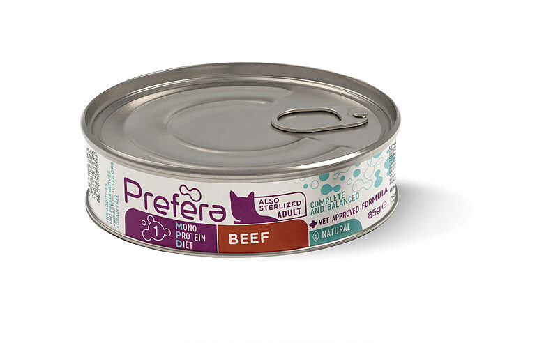 Prefera Fresh Farm CAT Adult monoprotein beef 85 gr - monoproteīna konservi pieaugušiem kaķiem (arī sterelizētiem) ar liellopu gaļu.
