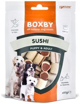BOXBY ORIGINAL SUSHI FOR DOGS 100g - SUŠI KUCĒNIEM UN PIEAUGUŠIEM SUŅIEM (VISTA UN ZIVIS)