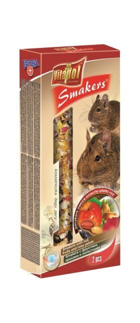 Vitapol STANDARD Smakers with nuts, fruits and rose petals for degu 2pcs 90g - nūjiņas ar augļiem, riekstiem un rožu ziedlapiņām degu pelēm