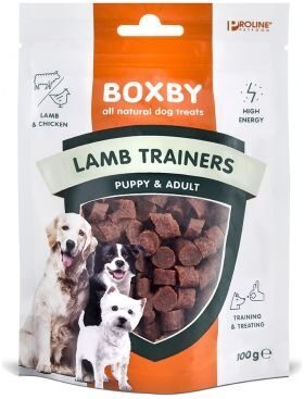 BOXBY LAMB TRAINERS PUPPY & ADULT 100g - JĒRA GAĻAS GABALIŅI KUCĒNIEM UN PIEAUGUŠIEM SUŅIEM