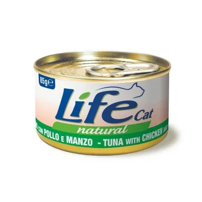 LIFE CAT Natural Tuna with Chicken&Beef Fillets 85g (ar tunča, vistas un liellopa gaļu) 