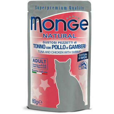Monge Cat Natural Pouch Adult Tuna and Chicken Flakes with Shrimp 80 g