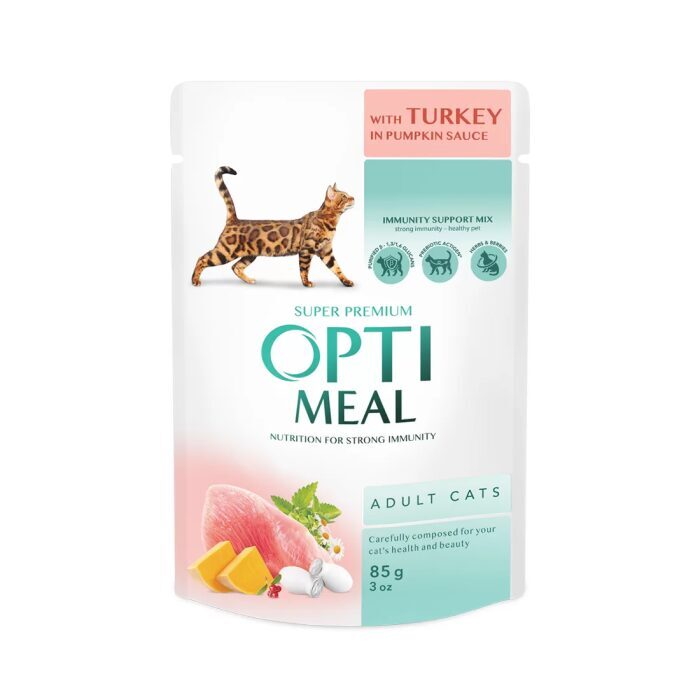 OPTIMEAL with Turkey in Pumpkin Sauce 85 g - mitrā barība pieaugušiem kaķiem ar tītaru ķirbju mērcē