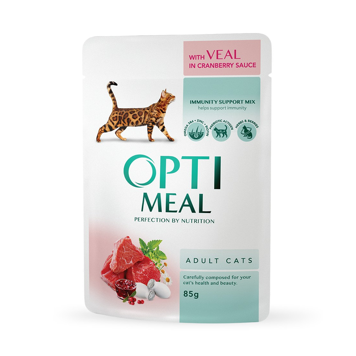 OPTIMEAL with Veal in Cranberry Sauce 85g - konservi kaķiem ar teļa gaļu dzērveņu mērcē