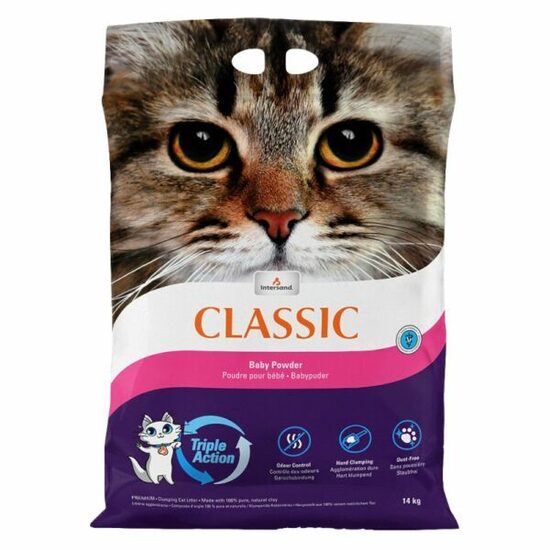 Intersand Classic baby powder 14kg - cementējošās smiltis kaķu tualetēm ar bērnu pūderi