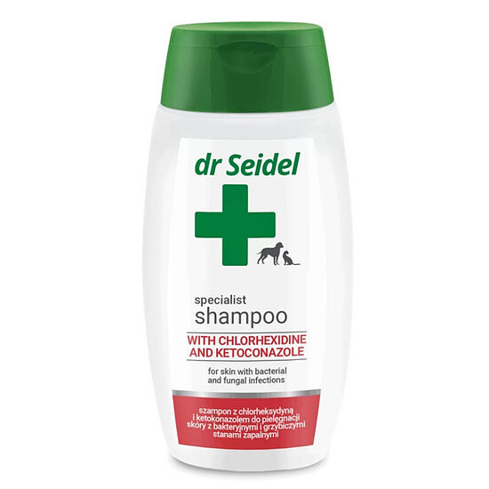 Dr.Seidel Shampoo with Chlorhexideine and Ketoconazole, 220ml - šampūns ar hlorheksidīnu un ketokonazolu ādas iekaisumu ārstēšanai