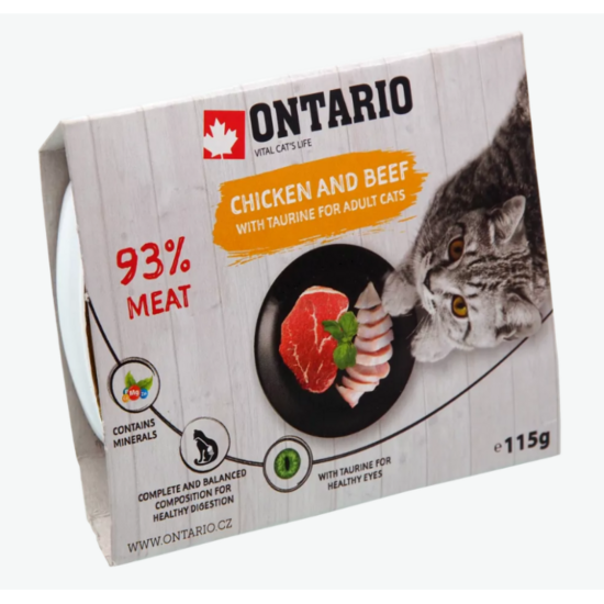 Ontario Tray Chicken & Beef with Taurine 115g - wet food with chicken and beef for adult cats