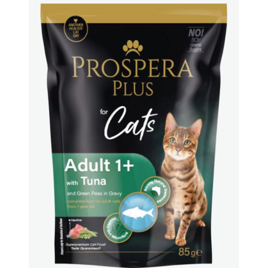 Prospera Plus Cat Pouch Adult 1+, Tuna and Peas, 85 g