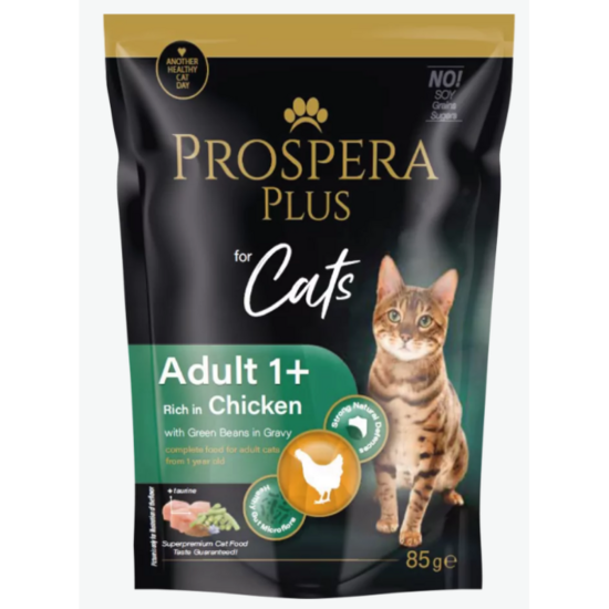 Prospera Plus Cat Pouch Adult 1+, Chicken and Beans, 85 g