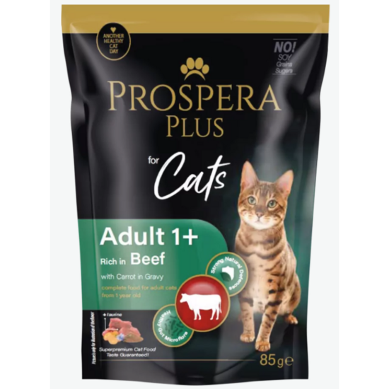 Prospera Plus, Cat Pouch Adult 1+, Beef and Carrot, 85 g