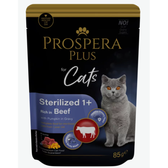 Prospera Plus Cat Pouch Sterilized 1+, Beef and Pumpkins, 85 g