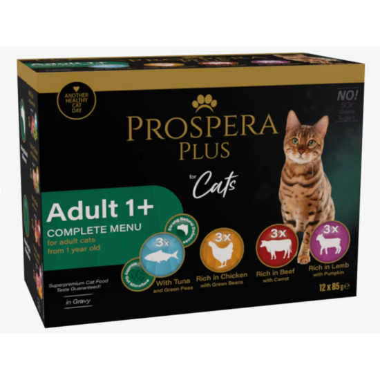 Prospera Plus, Cat Pouch Adult 1+, Mix, 12 x 85 g