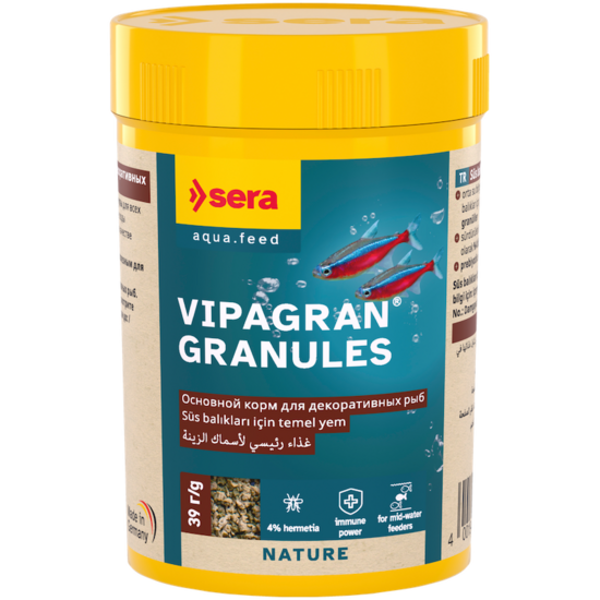 Sera Vipagran Granules 100 ml (39 g) - peldoša, mīksta granulu barība dekoratīvajām zivīm