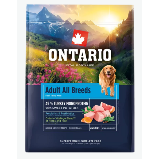 Ontario Adult All Breeds, Monoprotein, Turkey and Sweet Potatoes, 2,25 kg
