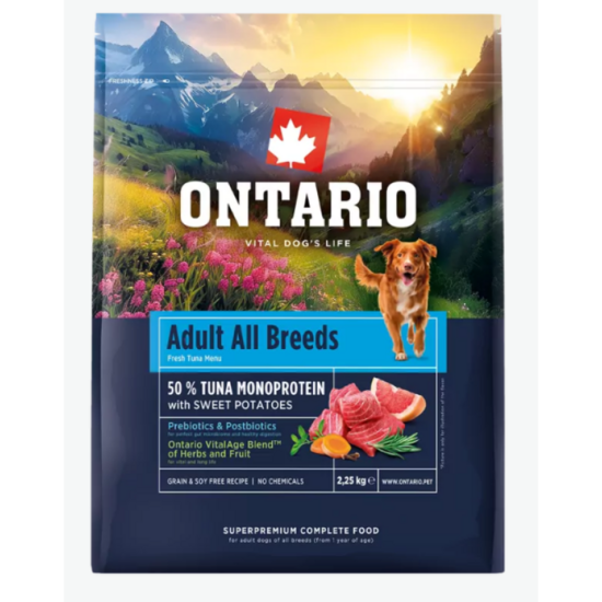 Ontario Adult All Breeds, Monoprotein, Tuna and Sweet Potatoes 2,25 kg