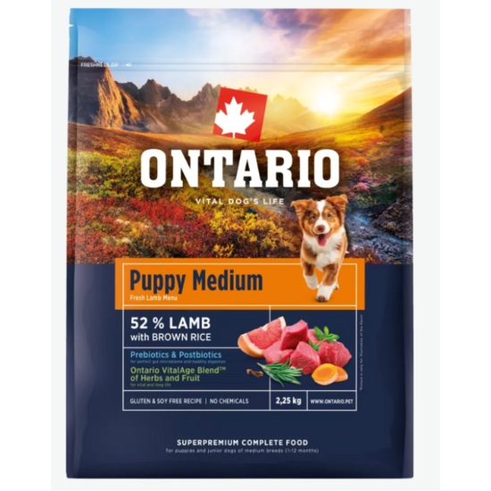 Ontario Puppy Medium, Lamb and Brown Rice, 2,25 kg