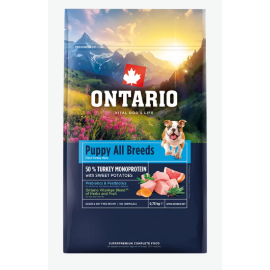 Ontario Puppy and Junior All Breeds, Monoprotein, Turkey and Sweet Potatoes, 0,75 kg