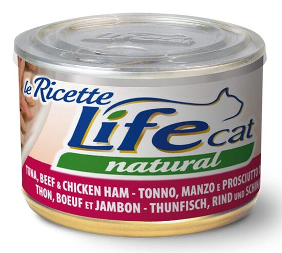 LIFE CAT Natural TUNA, BEEF & CHICKEN HAM 150g  (ar tunci, liellopu un vistas šķiņķi)