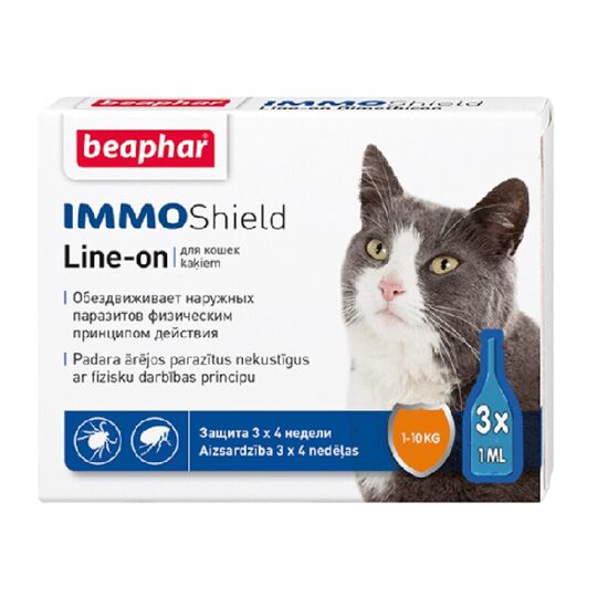 Beaphar IMMO SHIELD LINE-ON Cat, 3 pipetes - pilieni pret blusām, ērcēm kaķiem