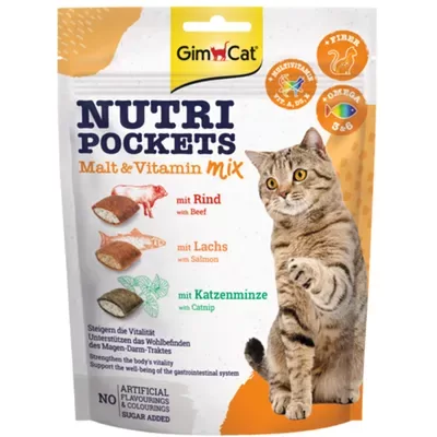 GimCat Nutri Pockets Malt&Vitamin Mix with Beef, Salmon, Catnip, 150gr