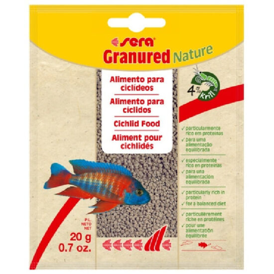 Sera Granured, 20 g - pamatbarība mazākām cihlīdām visēdājām ikdienas barošanai.