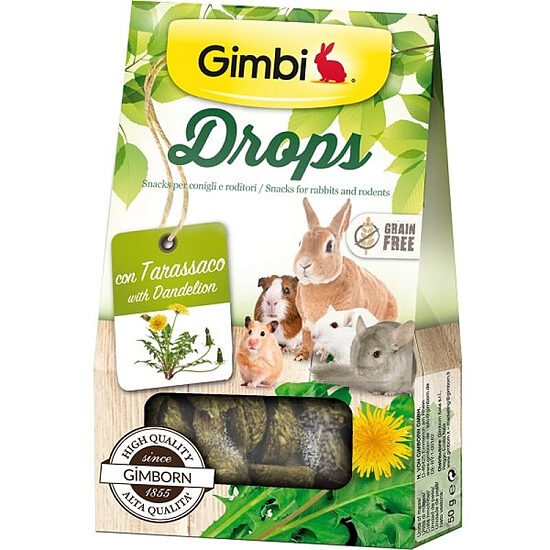 Gimbi Drops with dandelion 50g (ar pienenēm) - bezgraudu vitaminizēta papildbarība ar pienenēm grauzējiem