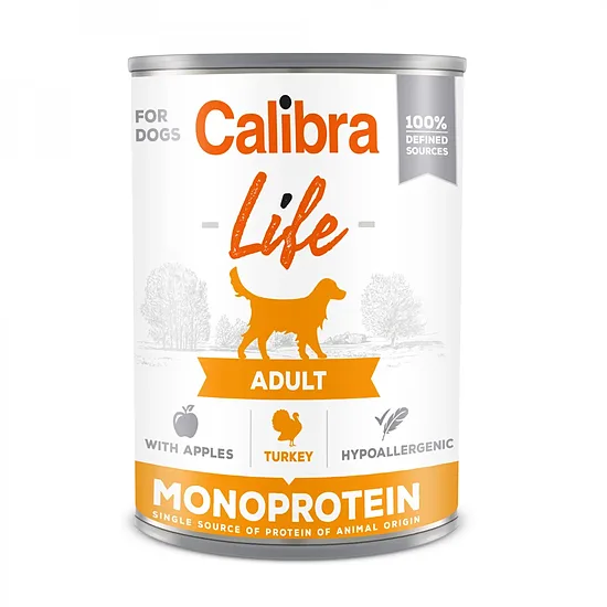 Calibra Dog Life Monoprotein Adult Turkey with apples 400g - monoproteīna konservi pieaugušiem suņiem ar tītara gaļu