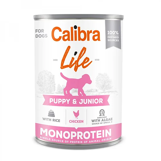 Calibra Dog Life Monoprotein Puppy&Junior Chicken 400g -  konservi kucēniem ar vistas gaļu
