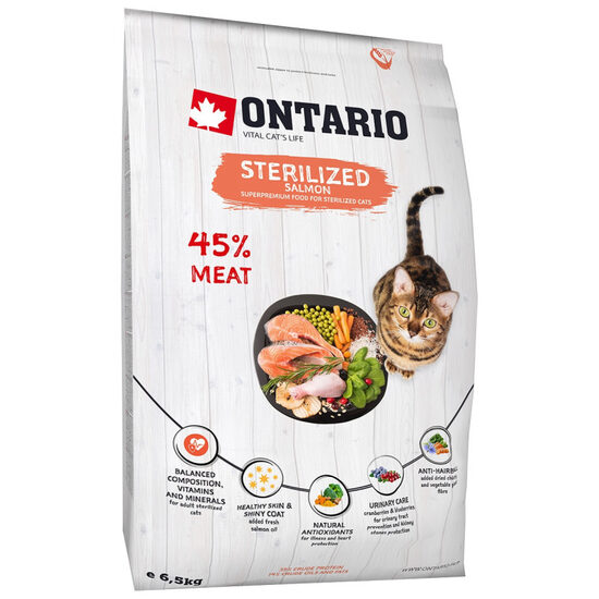 Ontario Cat Sterilised Salmon, 6.5 kg