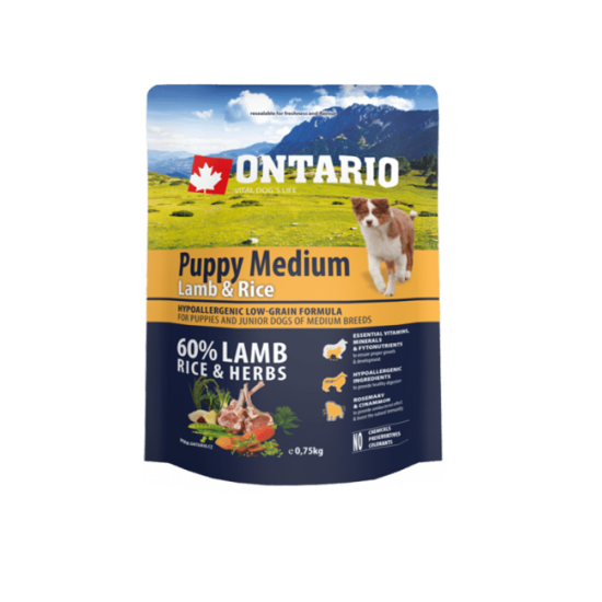 Ontario Dog Puppy Medium Lamb and Rice, 0.75 kg