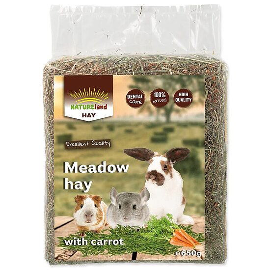 Siens ar burkāniem Nature Land Meadow hay with carrots, 650 gr