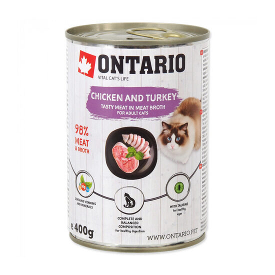 Ontario Cat  Chicken with Turkey flavoured with Sea Buckthorn 400g (meat in meat broth)