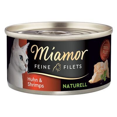 MIAMOR Feine Fillets Naturelle Huhn&Shrimps 80g - konservi kaķiem (vistas filejas gabaliņi ar garnelēm savā sulā)