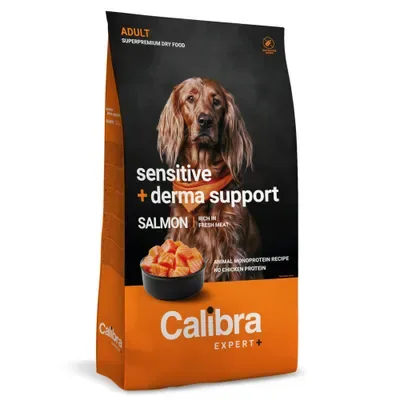 Calibra Dog EXPERT+ Adult Sensitive & Derma Support 12 kg - sausā barība ar lasi suņiem – veselīgai ādai un spožam kažokam