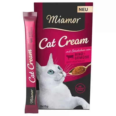 Miamor Cat Cream Rind + Gemüse / Beef + Vegetables 5 x 15 g (ar liellopu un dārzeņiem)