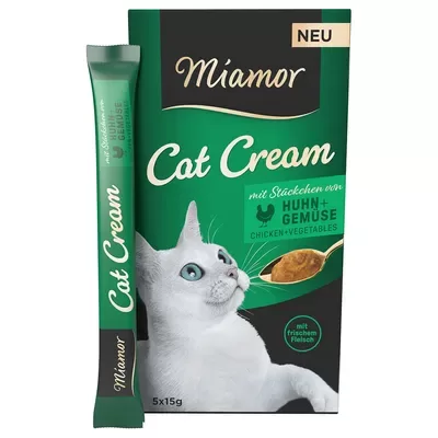 Miamor Cat Cream Huhn + Gemüse / Chicken + Vegetables 5*15g (ar vistu un dārzeņiem)