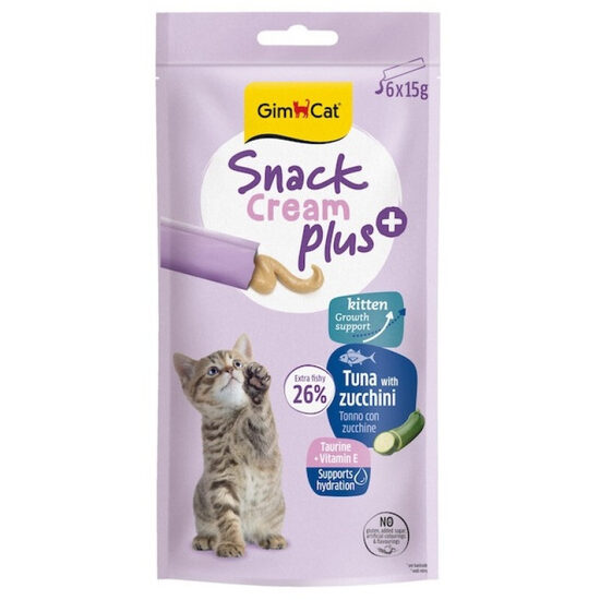 GimCat SNACK CREAM plus+ Kitten TUNA & ZUCCHINI 6x15g - krēmveida kārums kaķēniem ( tuncis ar cukīni)