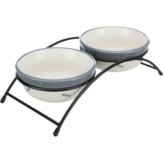 Trixie Eat on Feet Bowl Set, 2*0.3 l/12 cm - keramiskās bļodas un metāla paliktnis ar nesl­īdošām gumijas kājām