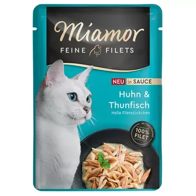 MIAMOR Feine Filets Pouch Huhn&Thunfisch in sauce 100g (vista un tuncis mērcē)