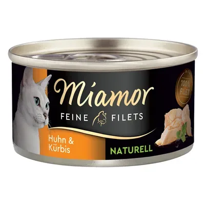 MIAMOR Feine Fillets Naturelle Huhn&Kirbis 80g - konservi kaķiem (vistas filejas gabaliņi ar ķirbi savā sulā)
